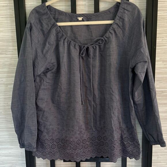 J Crew Blue chambray cotton eyelet blouse 6 - Picture 1 of 5
